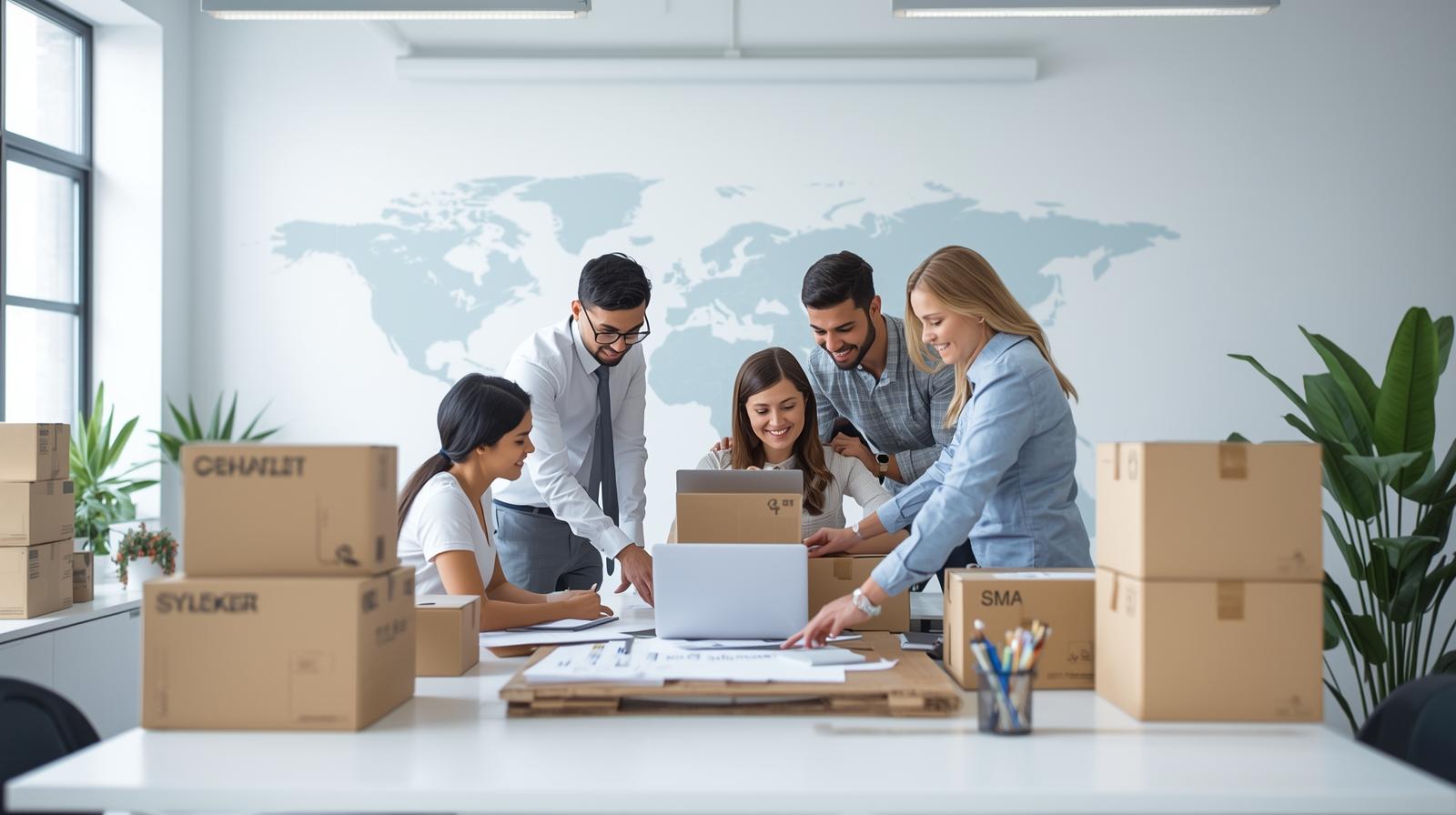 A distribution team planning fulfillment around office supply boxes